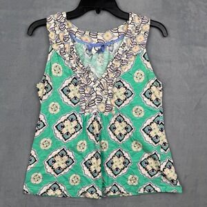 Akemi + Kin Women's Green Geometric Print Sleeveless V Neck Tank Top‎ Medium